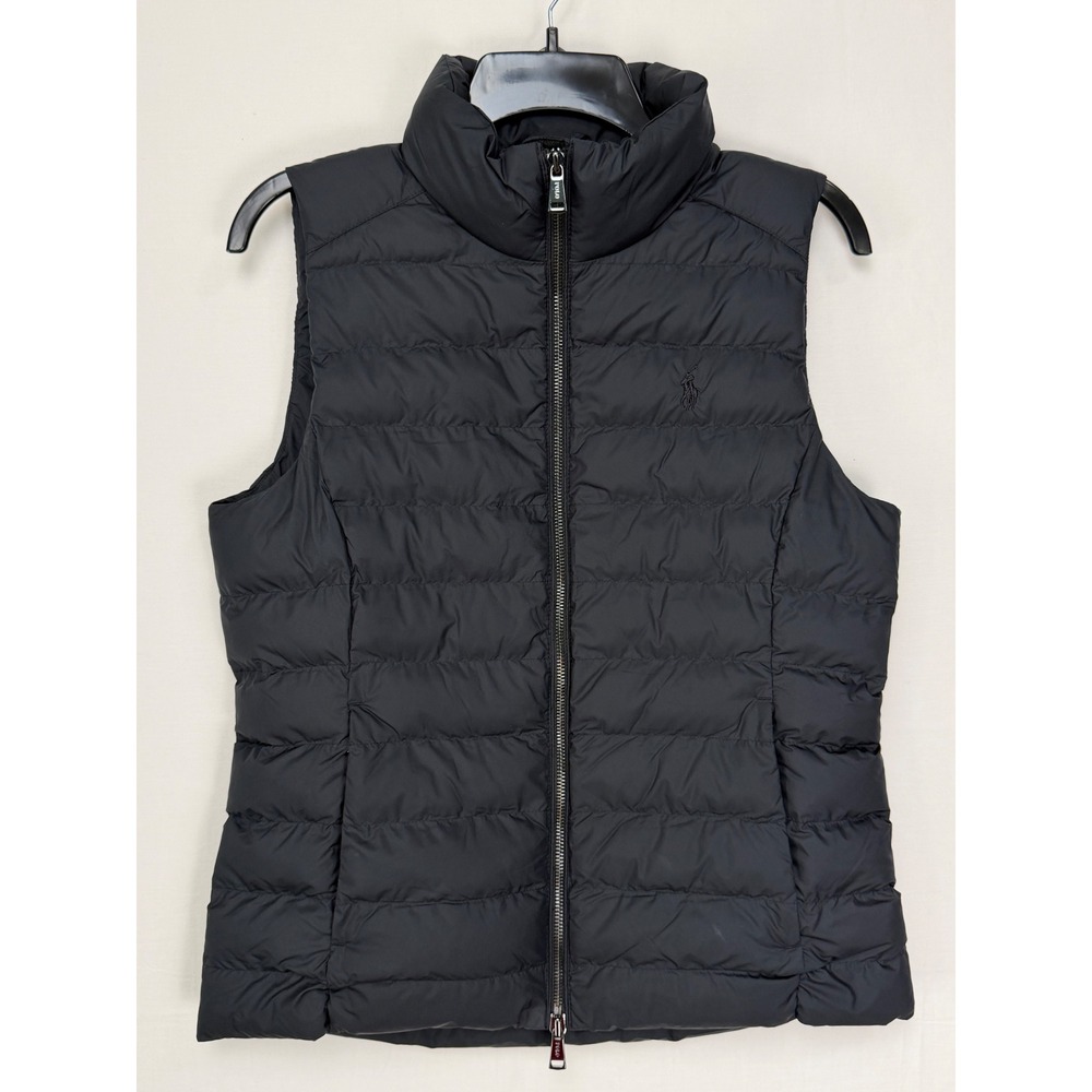 Polo Ralph Lauren Womens Vest Small Black Quilted Packable Puffer Mock Neck Pony